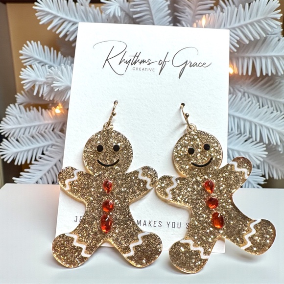Handmade Jewelry - Gingerbread Man Christmas Dangle Earrings – Sparkly Holiday Jewelry, NWT